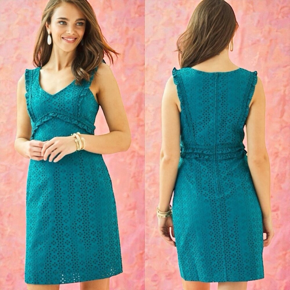 NEW Lilly Pulitzer‎ Kaylee Shift Dress Petal Eyelet Teal Resort Travel Coastal 6